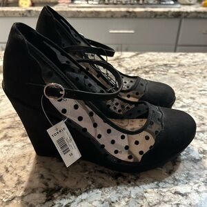 Torrid Black Polka Dot Wedge Heels